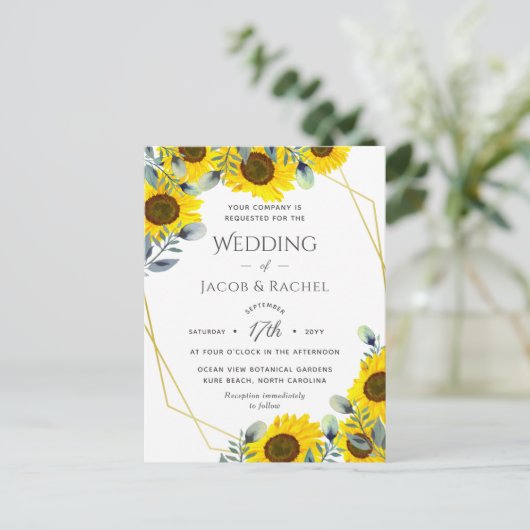 Sunflower Green Gold Geometric Weddenschap Briefkaart (Staand voorkant)