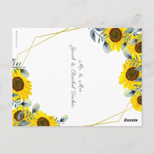 Sunflower Green Gold Geometric Weddenschap Briefkaart (Achterkant)