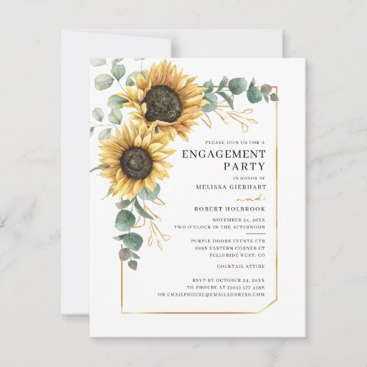 Sunflower Greenery Floral Engagement Party Kaart (Voorkant)