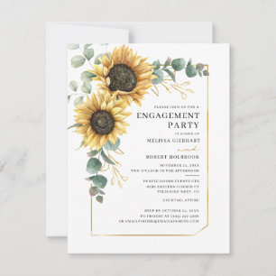Sunflower Greenery Floral Engagement Party Kaart