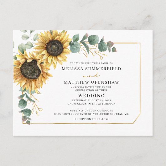 Sunflower Greenery Geometric Wedding Uitnodiging Briefkaart (Voorkant)