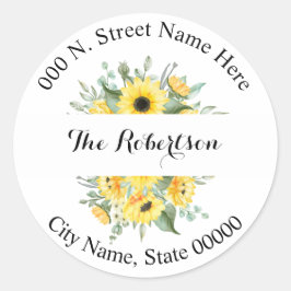 Sunflower Greenery Return Address Ronde Sticker
