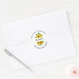 Sunflower Greenery Return Address Ronde Sticker
