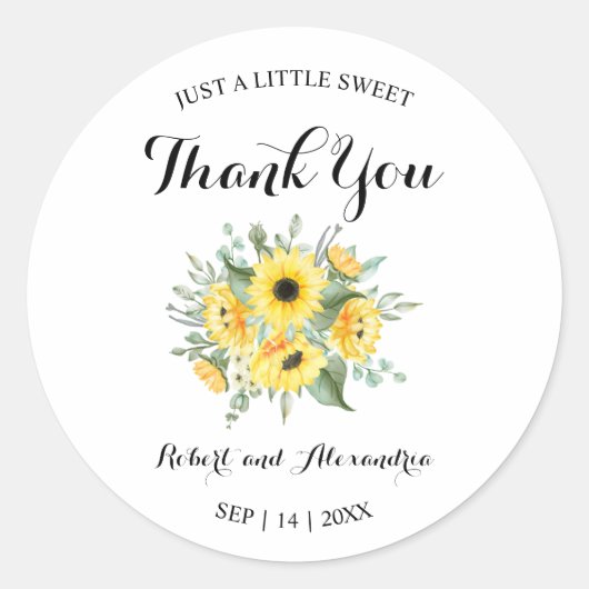Sunflower Greenery Sweet Treat Wedding Dank je Ronde Sticker (Voorkant)