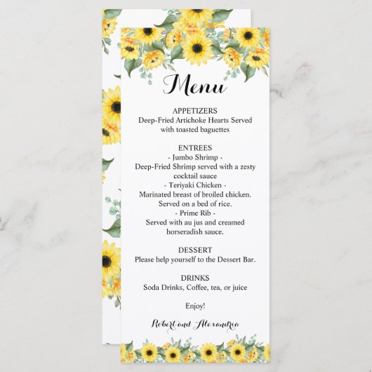 Sunflower Greenery van het menu Berichten (Voorkant / Achterkant)