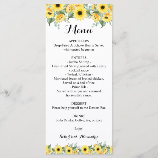 Sunflower Greenery van het menu Berichten (Voorkant)