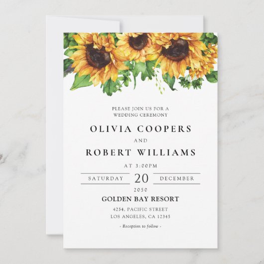 Sunflower Greenery Wedding Kaart (Voorkant)