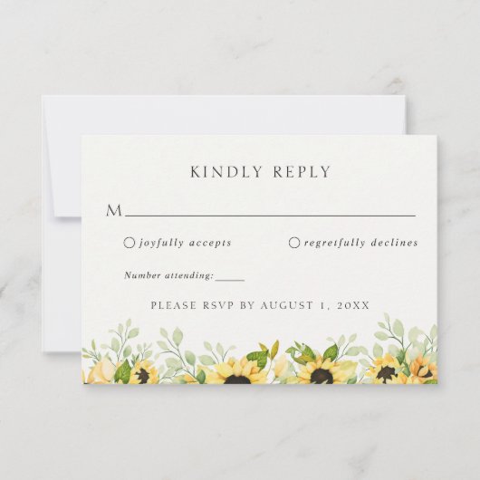 Sunflower Greenery Wedding RSVP Response Kaart (Voorkant)