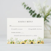 Sunflower Greenery Wedding RSVP Response Kaart (Staand voorkant)