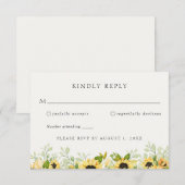 Sunflower Greenery Wedding RSVP Response Kaart (Voorkant / Achterkant)