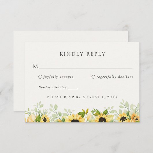 Sunflower Greenery Wedding RSVP Response Kaart (Voorkant / Achterkant)