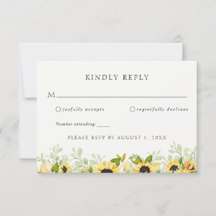 Sunflower Greenery Wedding RSVP Response Kaart