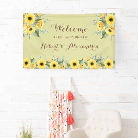 Sunflower Greenery Welcome Wedding Spandoek (Insitu)