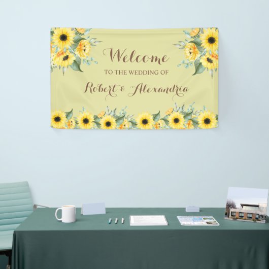 Sunflower Greenery Welcome Wedding Spandoek (Beurs)