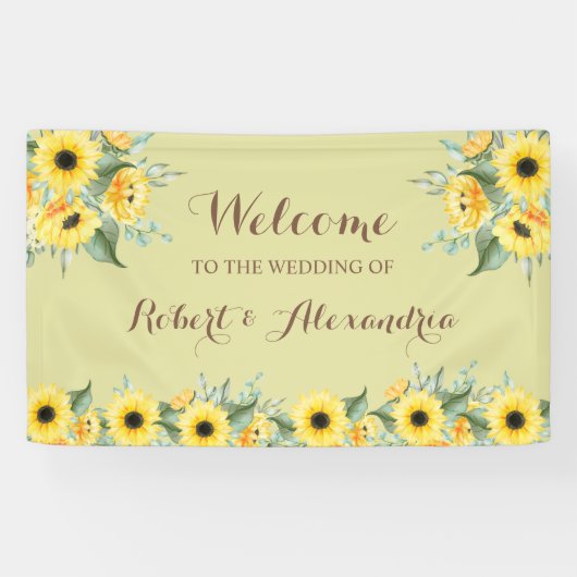 Sunflower Greenery Welcome Wedding Spandoek (Horizontaal)