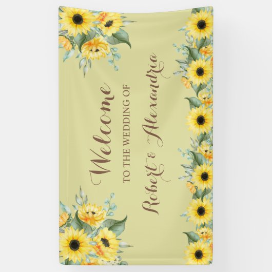 Sunflower Greenery Welcome Wedding Spandoek (Verticaal)
