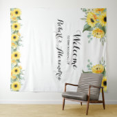 Sunflower Greenery Welcome Wedding Tapestry Wandkleed (In Situ (horizontaal))