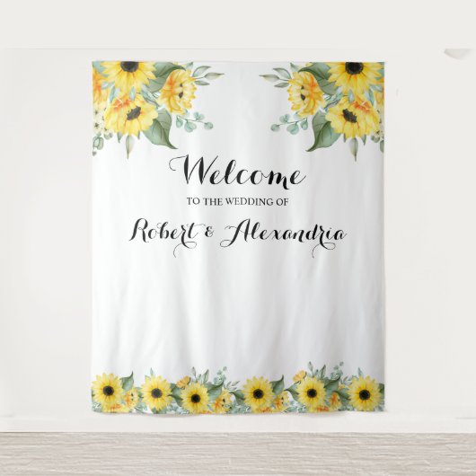 Sunflower Greenery Welcome Wedding Tapestry Wandkleed (Voorkant)