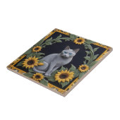 Sunflower Grey Cats - Gray Cat & Yellow Sunflowers Tegeltje (Zijkant)