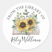 Sunflower Grow From Book The Library of Bookplate Ronde Sticker (Voorkant)