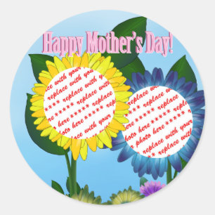 Sunflower Happy Moederdag Foto Lijst Ronde Sticker