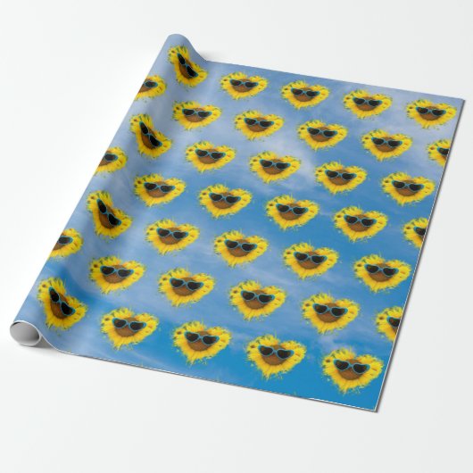 Sunflower Heart Abstract op Sky Cadeaupapier (Uitgerold)