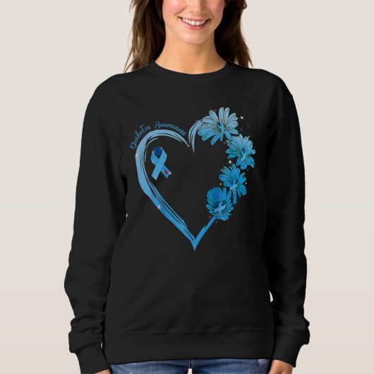 Sunflower Heart Blue Ribbon Diabetes Awareness Mon Trui (Voorkant)