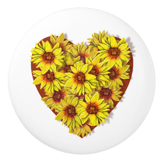 Sunflower Heart Ceramic Pull / Knob Keramische Knop (Voorkant)
