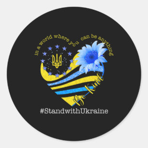 Sunflower Heart Oekrainian Flag Be Kind Stand With Ronde Sticker