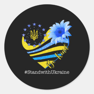 Sunflower Heart Oekrainian Flag Be Kind Stand With Ronde Sticker