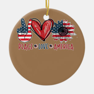 Sunflower Heart Sign Peace Love America 4 juli Keramisch Ornament