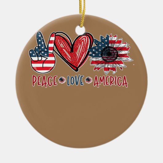 Sunflower Heart Sign Peace Love America 4 juli Keramisch Ornament (Voorkant)