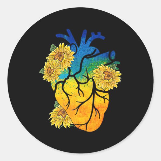 Sunflower Heart Ukraine Oekrainian Flag Stand With Ronde Sticker (Voorkant)