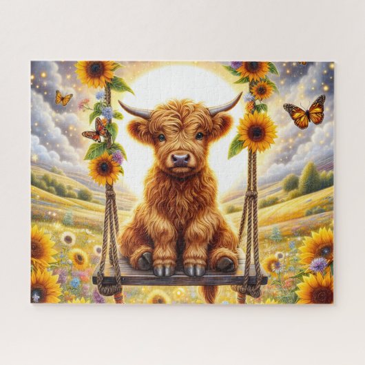 Sunflower Highland Cow Legpuzzel (Horizontaal)