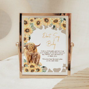 Sunflower Highland Koe Baby shower zeg niet Baby Poster