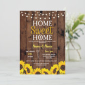 Sunflower Housewarming Sweet Home Wood Invite Kaart (Staand voorkant)