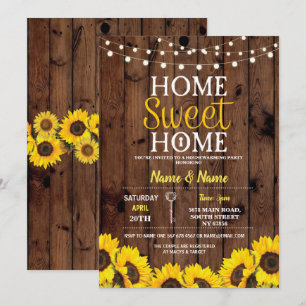 Sunflower Housewarming Sweet Home Wood Invite Kaart