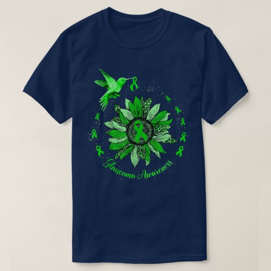 Sunflower Hummingbird Green Ribbon Glaucoma Warrio T-shirt (Design voorkant)