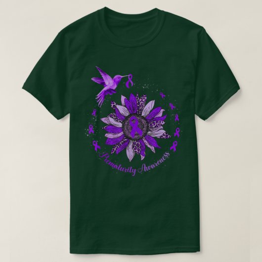 Sunflower Hummingbird Purple Ribbon Prematurity Wa T-shirt (Design voorkant)