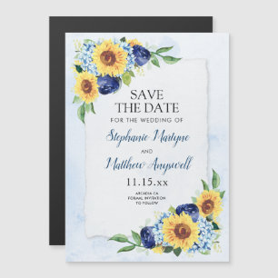 Sunflower Hydrangea Blue Waterverf Wedding Magnetische Uitnodiging