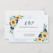 Sunflower Hydrangea Blue Waterverf Wedding RSVP Kaartje (Voorkant)