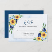 Sunflower Hydrangea Blue Waterverf Wedding RSVP Kaartje (Voorkant / Achterkant)