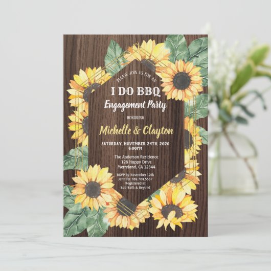 Sunflower I do BBQ Engagement Party Invitation Kaart (Staand voorkant)