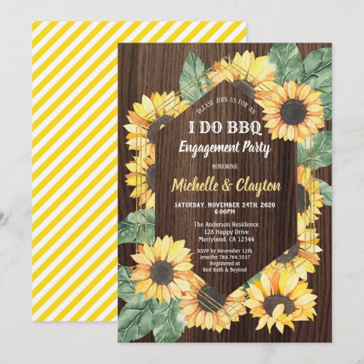 Sunflower I do BBQ Engagement Party Invitation Kaart (Voorkant / Achterkant)