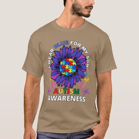 sunflower i wear blue for my son autism awareness  t-shirt (Voorkant)