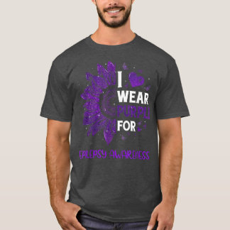 Sunflower I Wear Purple Ribbon Epilepsy Awareness  T-shirt