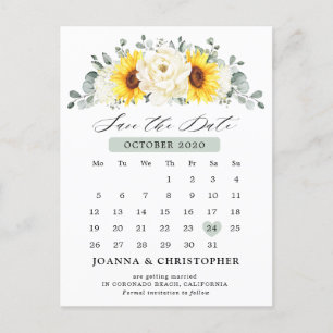 Sunflower Ivory Peony Eucalyptus Save the Date Briefkaart