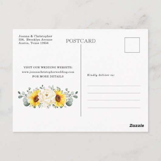 Sunflower Ivory Peony Eucalyptus Save the Date Briefkaart (Achterkant)