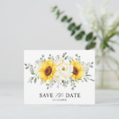 Sunflower Ivory Peony Eucalyptus Save the Date Briefkaart (Staand voorkant)