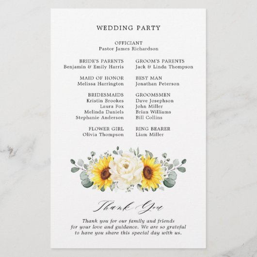 Sunflower Ivory Peony Eucalyptus Weddenschap (Achterkant)